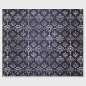 Silver Royal Blue Navy Gray Floral Damask Vip Cadeaupapier (Vlak)