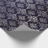 Silver Royal Blue Navy Gray Floral Damask Vip Cadeaupapier (Hoek)
