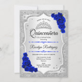 Silver Royal Blue Quinceanera Kaart (Voorkant)