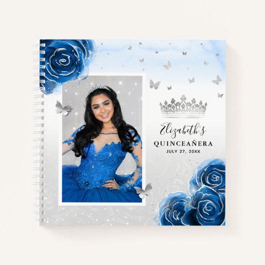 Silver Royal Blue Rozen Foto Quinceanera Guest Notitieboek (Voorkant)