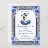  Silver Royal Blue Rozen Quinceanera  Kaart (Voorkant)