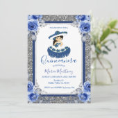  Silver Royal Blue Rozen Quinceanera  Kaart (Staand voorkant)