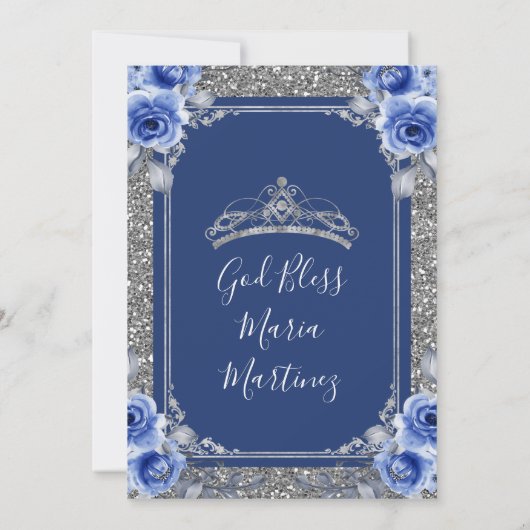  Silver Royal Blue Rozen Quinceanera  Kaart (Achterkant)