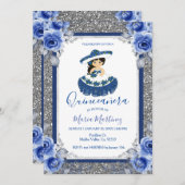  Silver Royal Blue Rozen Quinceanera  Kaart (Voorkant / Achterkant)