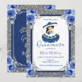  Silver Royal Blue Rozen Quinceanera  Kaart