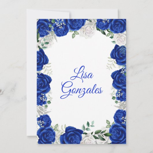 Silver Royal Blue Rozen Western Charra Quinceañera Kaart (Achterkant)