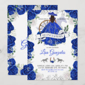 Silver Royal Blue Rozen Western Charra Quinceañera Kaart (Voorkant / Achterkant)