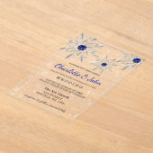 Silver Royal Blue snewflakes Winter Wedding Acryl Uitnodigingen (Laagn)