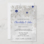 Silver Royal Blue snewflakes Winter Wedding Kaart (Voorkant)