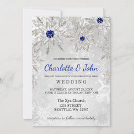 Silver Royal Blue snewflakes Winter Wedding Kaart