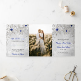 Silver Royal Blue Snowflake Winter Wedding Drieluik Programma
