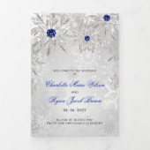 Silver Royal Blue Snowflake Winter Wedding Drieluik Programma (Cover)