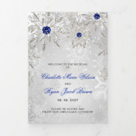 Silver Royal Blue Snowflake Winter Wedding Drieluik Programma