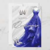 Silver Royal Blue Sparkle Dress Quinceañera Kaart (Voorkant)