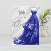 Silver Royal Blue Sparkle Dress Quinceañera Kaart (Staand voorkant)