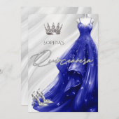 Silver Royal Blue Sparkle Dress Quinceañera Kaart (Voorkant / Achterkant)