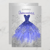 Silver Royal Blue Sparkle Dress Quinceañera Kaart (Voorkant / Achterkant)