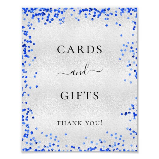 Silver royal blue trouwkaartjes cadeaus foto afdruk (Voorkant)