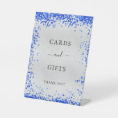 Silver royal blue trouwkaartjes cadeaus reclamebord met voetstuk (Voorkant)