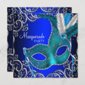 Silver Royal en Blauwgroen Blue Masquerade Party Kaart (Voorkant / Achterkant)