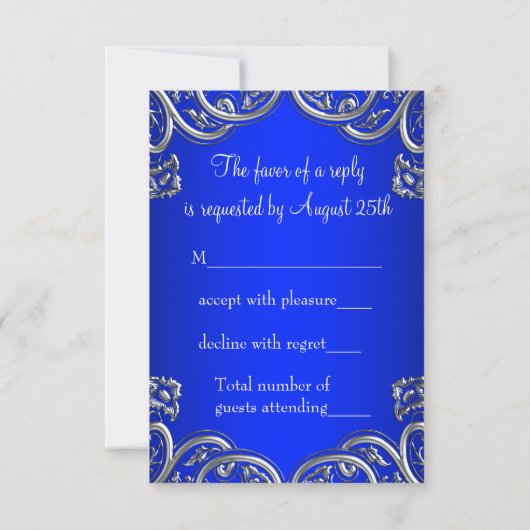 Silver Royal en Blauwgroen Blue Masquerade Party R RSVP Kaartje (Achterkant)