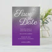 Silver Royal Paars Glitter Ombre Save the Date Kaart (Staand voorkant)