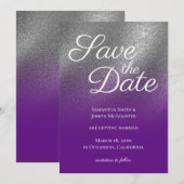 Silver Royal Paars Glitter Ombre Save the Date Kaart (Voorkant / Achterkant)