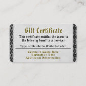 Silver Royalty-cadeaubon Visitekaartje (Voorkant)