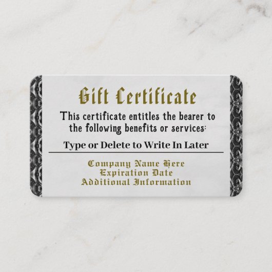 Silver Royalty-cadeaubon Visitekaartje (Voorkant)