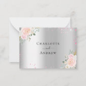 Silver roze bloemen bruiloft RSVP Notitiekaartje (Achterkant)