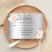 Silver roze bloemen bruiloft RSVP Notitiekaartje