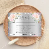 Silver roze bloemen trouwmenu RSVP Notitiekaartje