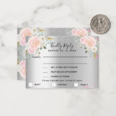 Silver roze bloemen trouwmenu RSVP Notitiekaartje (Voorkant / Achterkant in situ)