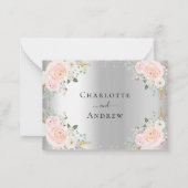 Silver roze bloemen trouwmenu RSVP Notitiekaartje (Achterkant)