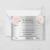 Silver roze bloemen trouwmenu RSVP Notitiekaartje (Voorkant)