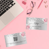 Silver roze bloementrouwwebsite RSVP QR-code Informatiekaartje