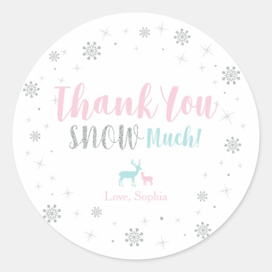 Silver, Roze & Blue Winter wonderland Dank u Ronde Sticker (Voorkant)