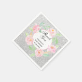 Silver & Roze Floral Hartelijk dank Baby shower Servet (Hoek)