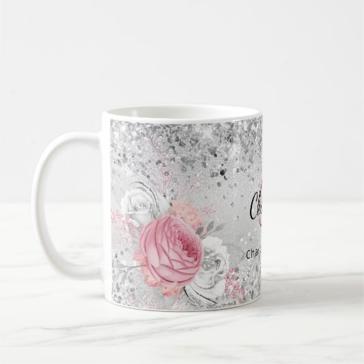 Silver roze florals elegant monogram koffiemok (Links)