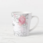 Silver roze florals elegant monogram latte mok (Rechts)