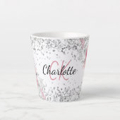 Silver roze florals elegant monogram latte mok (Voorkant)