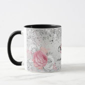 Silver roze florals elegant monogram mok (Links)