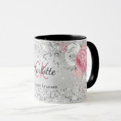 Silver roze florals elegant monogram mok (Voorkant rechts)