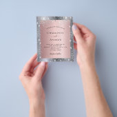 Silver roze glitter elegant bruiloft flyer (Hand)