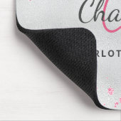 Silver roze glitter monogram, metallic naam muismat (Hoek)