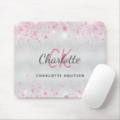Silver roze glitter monogram, metallic naam muismat (Met muis)