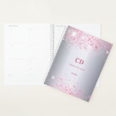 Silver roze glitter-monogram planner (Display)