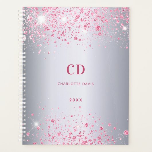 Silver roze glitter-monogram planner (Voorkant)