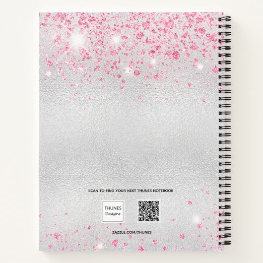 Silver roze glitter-naam monogram notitieboek (Achterkant)