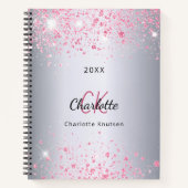 Silver roze glitter-naam monogram notitieboek (Voorkant)